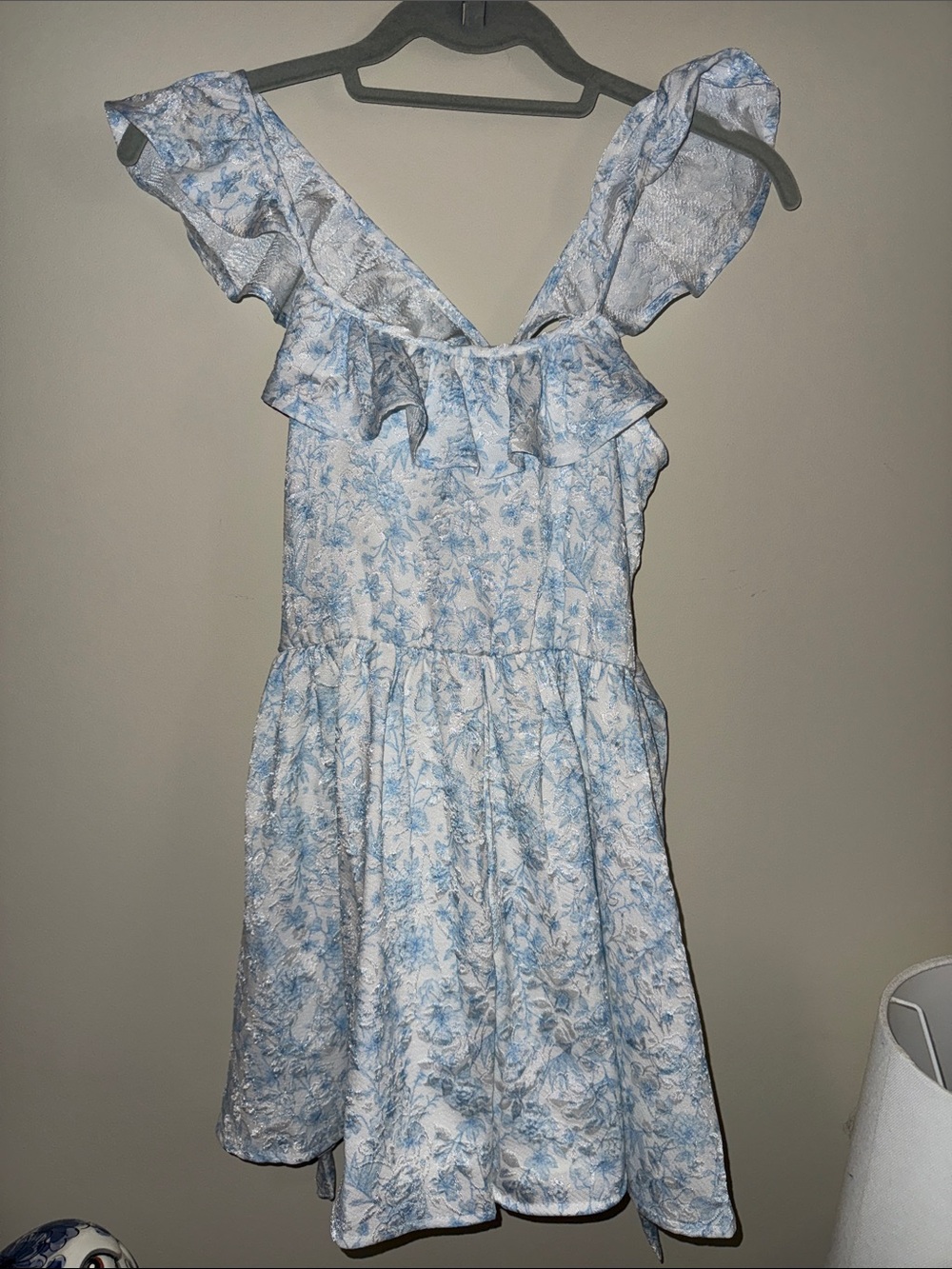 Girls Blue Floral Ruffle Romper